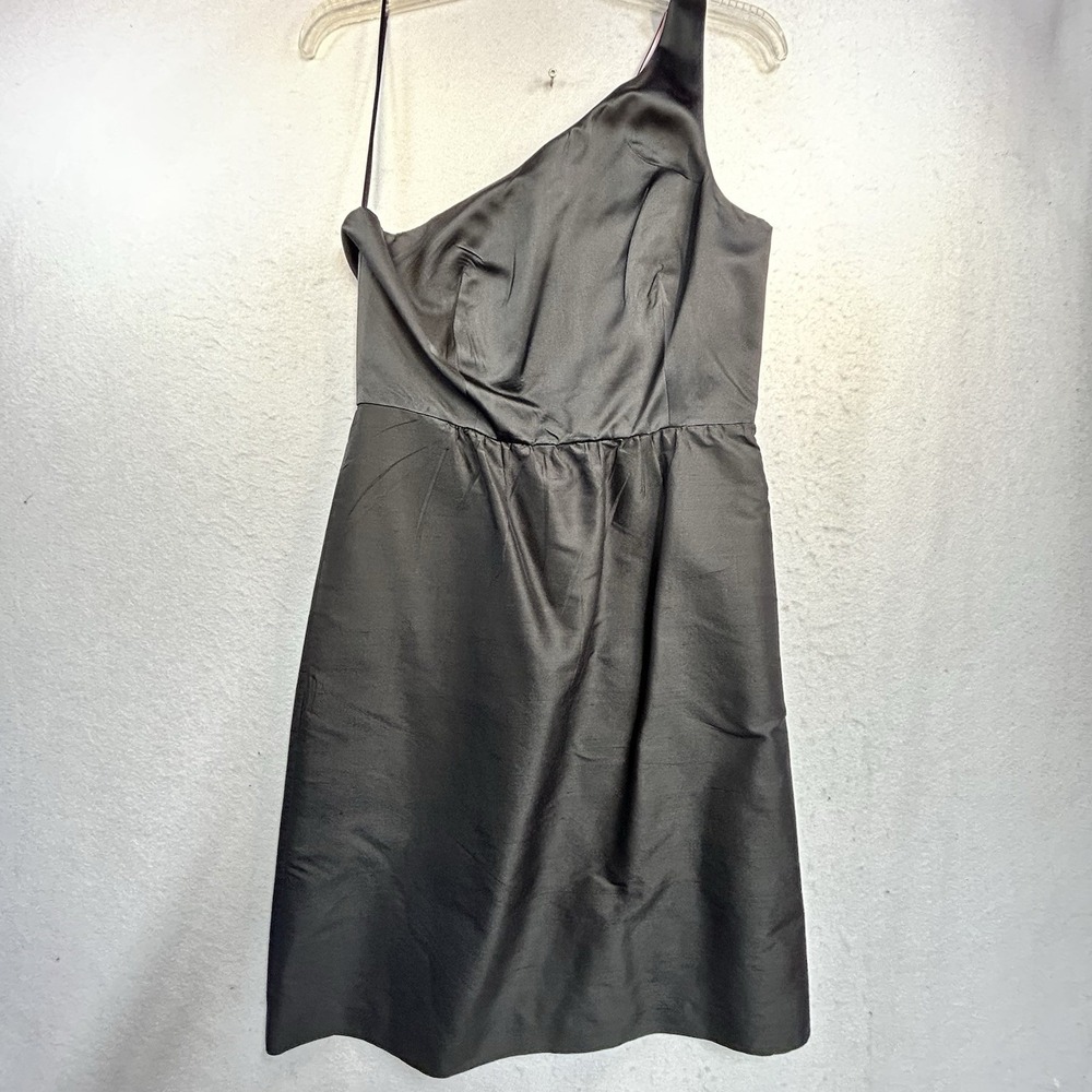 Women's One Shoulder Mini Black Satin Cocktail Party Dress Size 6 Zipper